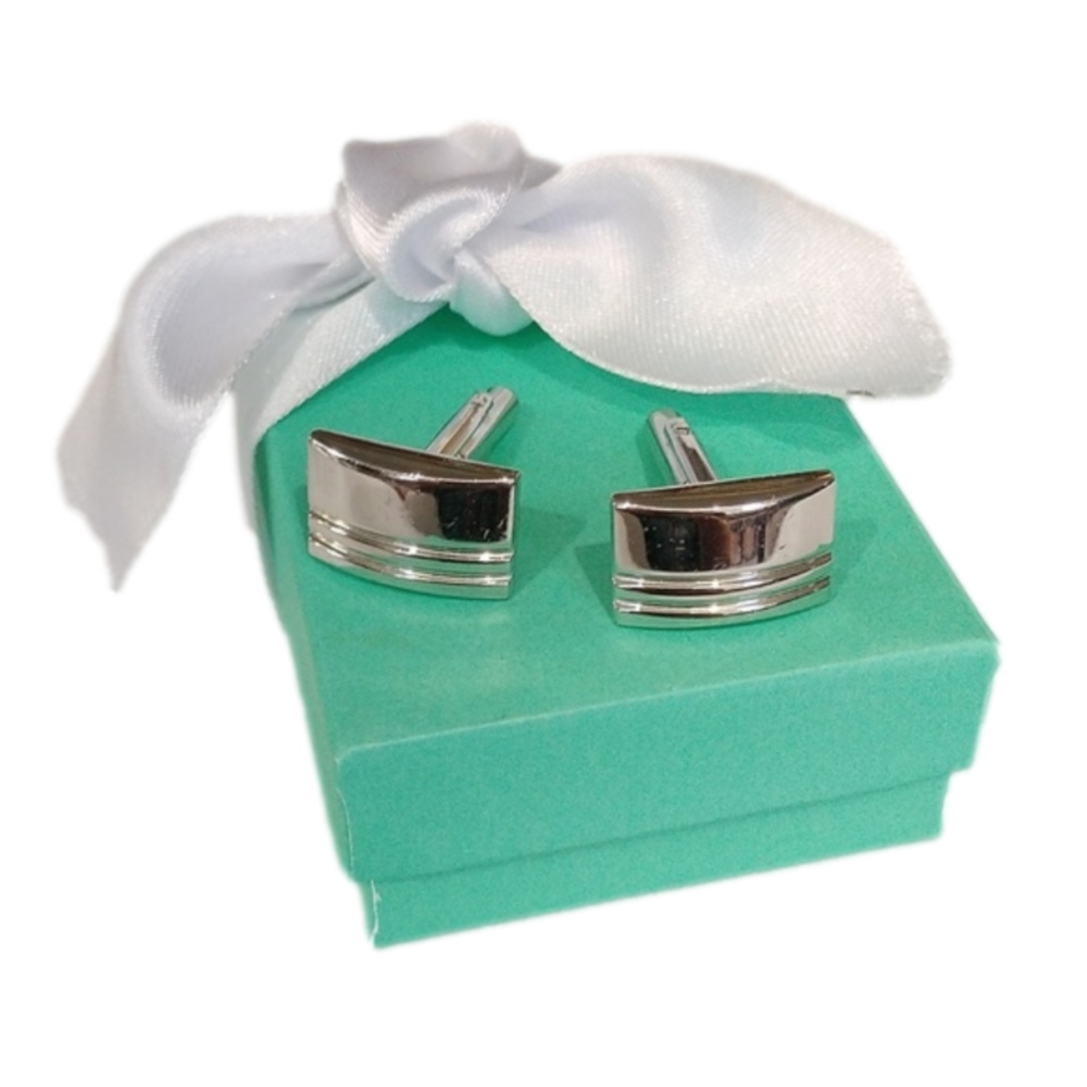 Silver Tone Rectangular Cuff Links - image 1